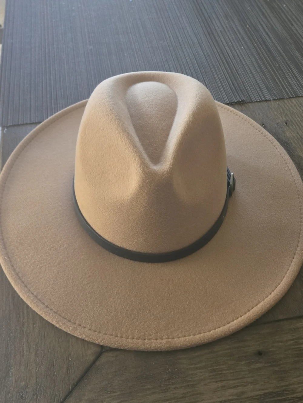 Old Navy Tan Wide-Brim Felt Fedora with Black Band - Picture 1 of 3